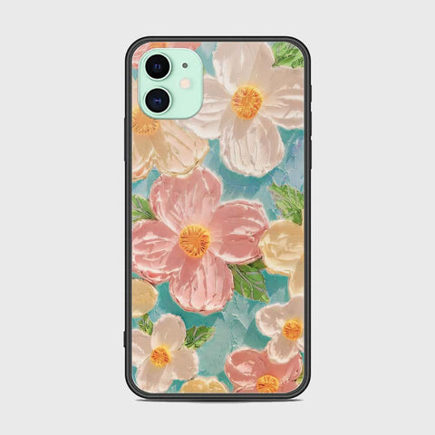 iPhone 11 Cover - Floral Series - Design 16 - Cyan & Pink - HQ Ultra Shine Premium Infinity Glass Soft Silicon Borders Case