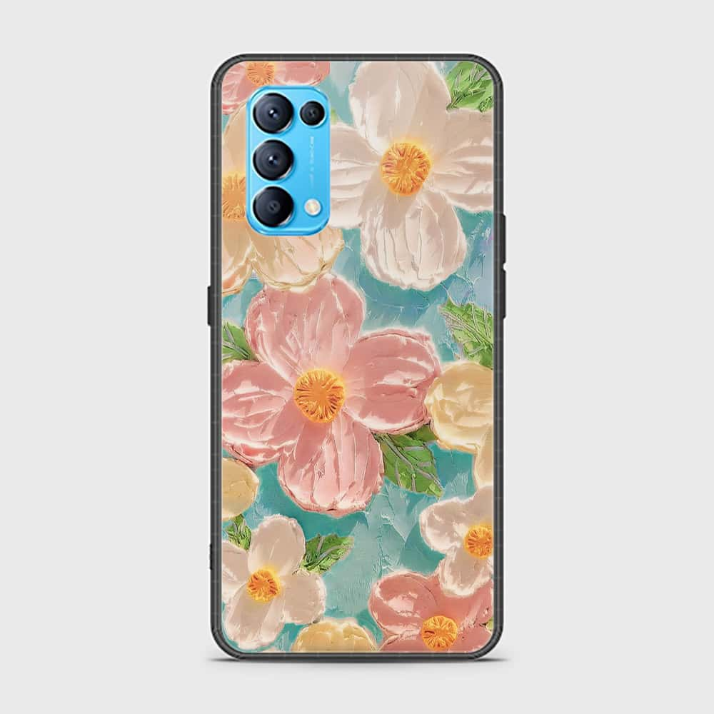 Oppo Find X3 Lite Cover - Floral Series - Design 16 - Cyan & Pink - HQ Ultra Shine Premium Infinity Glass Soft Silicon Borders Case