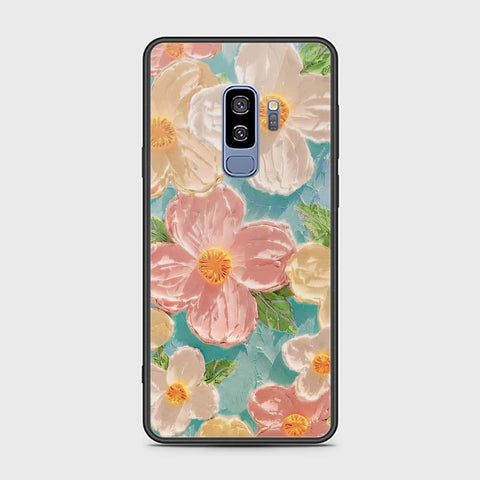 Samsung Galaxy S9 Plus Cover - Floral Series - Design 16 - Cyan & Pink - HQ Ultra Shine Premium Infinity Glass Soft Silicon Borders Case