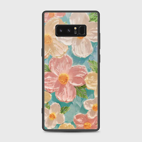 Samsung Galaxy Note 8 Cover - Floral Series - Design 16 - Cyan & Pink - HQ Ultra Shine Premium Infinity Glass Soft Silicon Borders Case