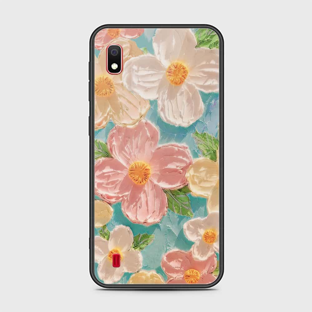 Samsung Galaxy A10 Cover - Floral Series - Design 16 - Cyan & Pink - HQ Ultra Shine Premium Infinity Glass Soft Silicon Borders Case