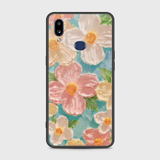 Samsung Galaxy A10s Cover - Floral Series - Design 16 - Cyan & Pink - HQ Ultra Shine Premium Infinity Glass Soft Silicon Borders Case