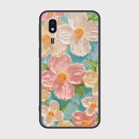 Samsung Galaxy A2 Core Cover - Floral Series - Design 16 - Cyan & Pink - HQ Ultra Shine Premium Infinity Glass Soft Silicon Borders Case