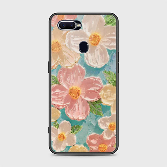 Oppo F9 Cover - Floral Series - Design 16 - Cyan & Pink - HQ Ultra Shine Premium Infinity Glass Soft Silicon Borders Case