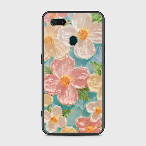 Oppo A7 Cover - Floral Series - Design 16 - Cyan & Pink - HQ Ultra Shine Premium Infinity Glass Soft Silicon Borders Case