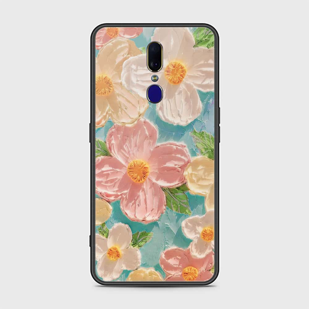 Oppo F11 Cover - Floral Series - Design 16 - Cyan & Pink - HQ Ultra Shine Premium Infinity Glass Soft Silicon Borders Case