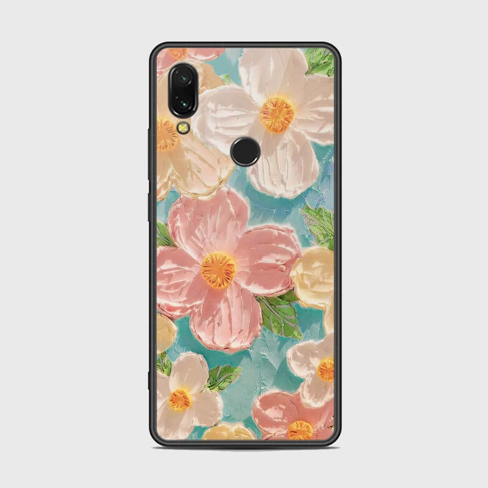 Xiaomi Redmi 7 Cover - Floral Series - Design 16 - Cyan & Pink - HQ Ultra Shine Premium Infinity Glass Soft Silicon Borders Case