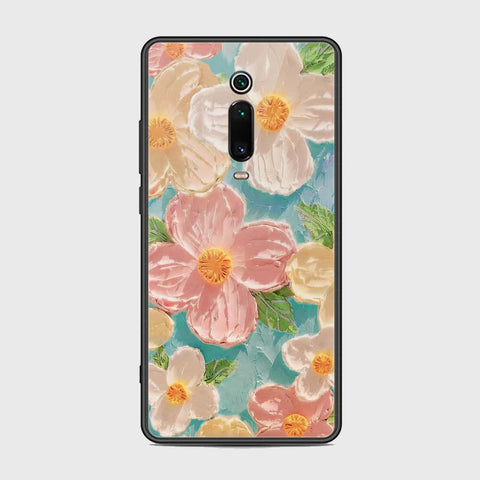 Xiaomi Mi 9T Pro Cover - Floral Series - Design 16 - Cyan & Pink - HQ Ultra Shine Premium Infinity Glass Soft Silicon Borders Case