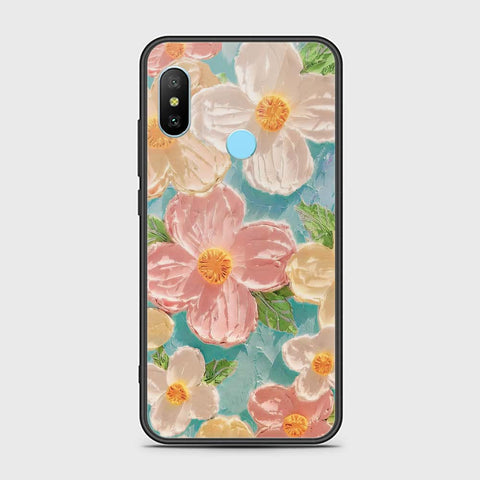 Redmi 6 Pro Cover - Floral Series - Design 16 - Cyan & Pink - HQ Ultra Shine Premium Infinity Glass Soft Silicon Borders Case