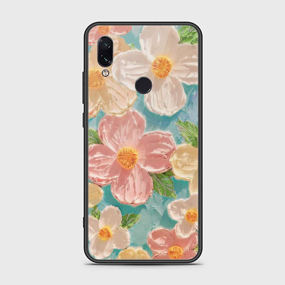 Xiaomi Redmi Note 7 Cover - Floral Series - Design 16 - Cyan & Pink - HQ Ultra Shine Premium Infinity Glass Soft Silicon Borders Case