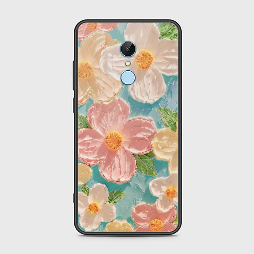 Redmi 5 Plus Cover - Floral Series - Design 16 - Cyan & Pink - HQ Ultra Shine Premium Infinity Glass Soft Silicon Borders Case