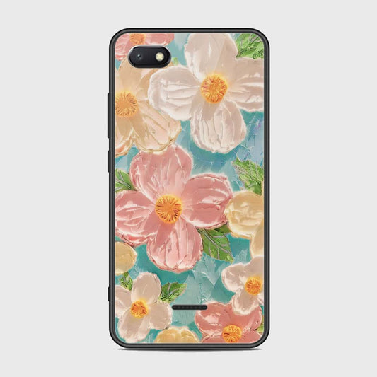 Xiaomi Redmi 6A Cover - Floral Series - Design 16 - Cyan & Pink - HQ Ultra Shine Premium Infinity Glass Soft Silicon Borders Case