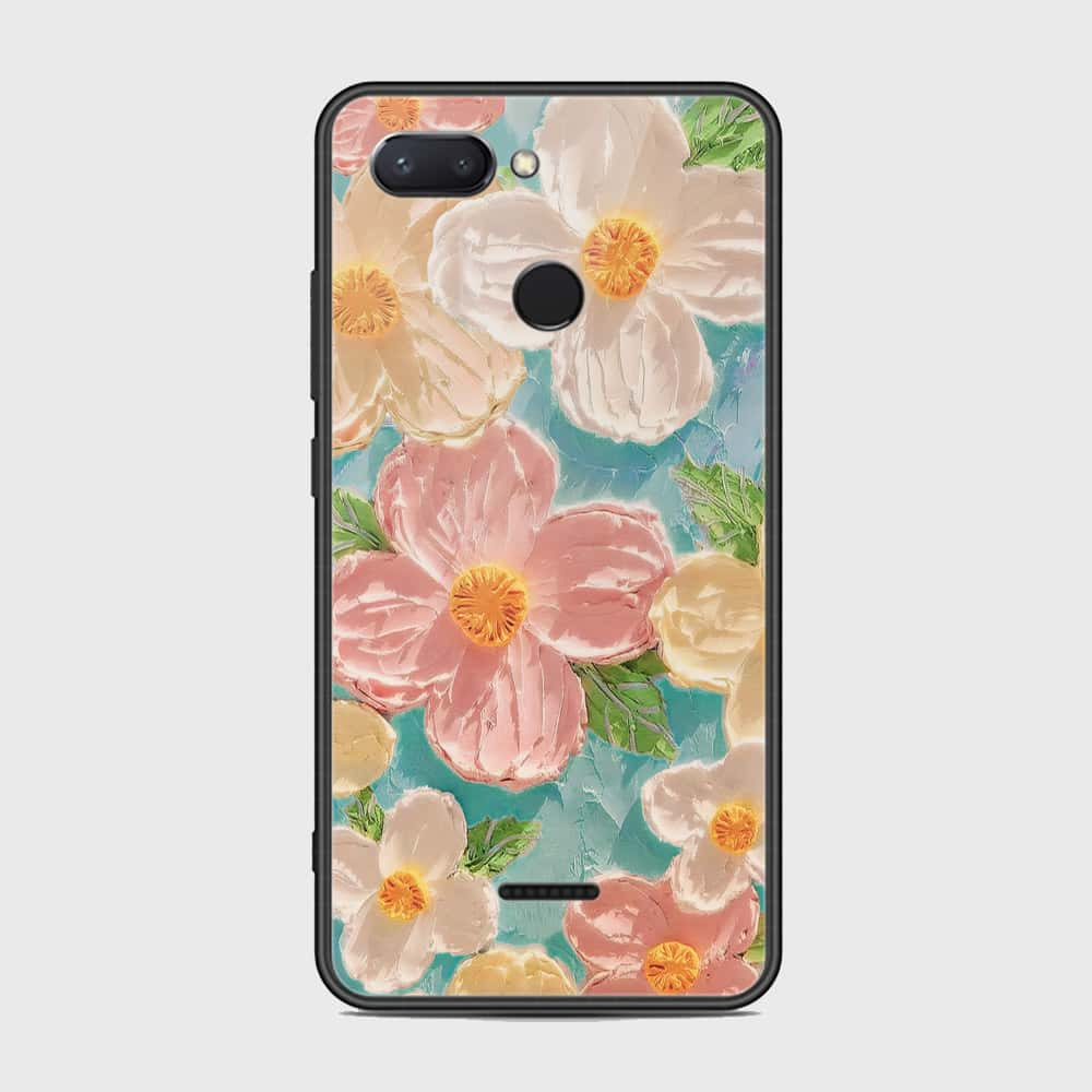 Xiaomi Redmi 6 Cover - Floral Series - Design 16 - Cyan & Pink - HQ Ultra Shine Premium Infinity Glass Soft Silicon Borders Case