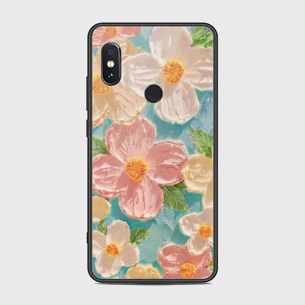 Xiaomi Redmi Note 5 Pro Cover - Floral Series - Design 16 - Cyan & Pink - HQ Ultra Shine Premium Infinity Glass Soft Silicon Borders Case