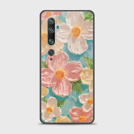 Xiaomi Mi CC9 Pro Cover - Floral Series - Design 16 - Cyan & Pink - HQ Ultra Shine Premium Infinity Glass Soft Silicon Borders Case