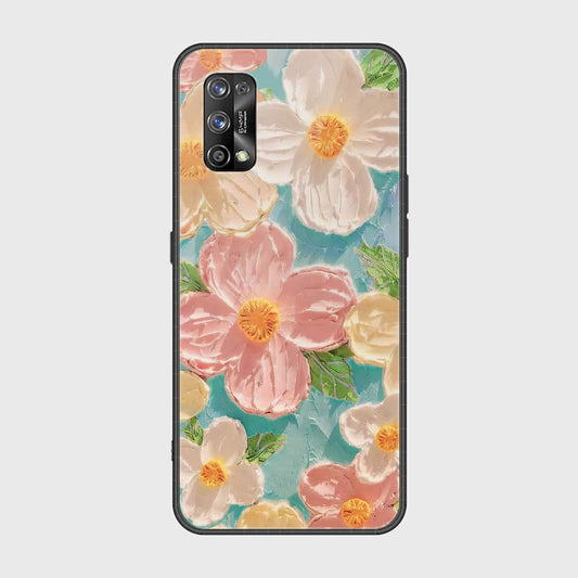 Realme 7 Pro Cover - Floral Series - Design 16 - Cyan & Pink - HQ Ultra Shine Premium Infinity Glass Soft Silicon Borders Case