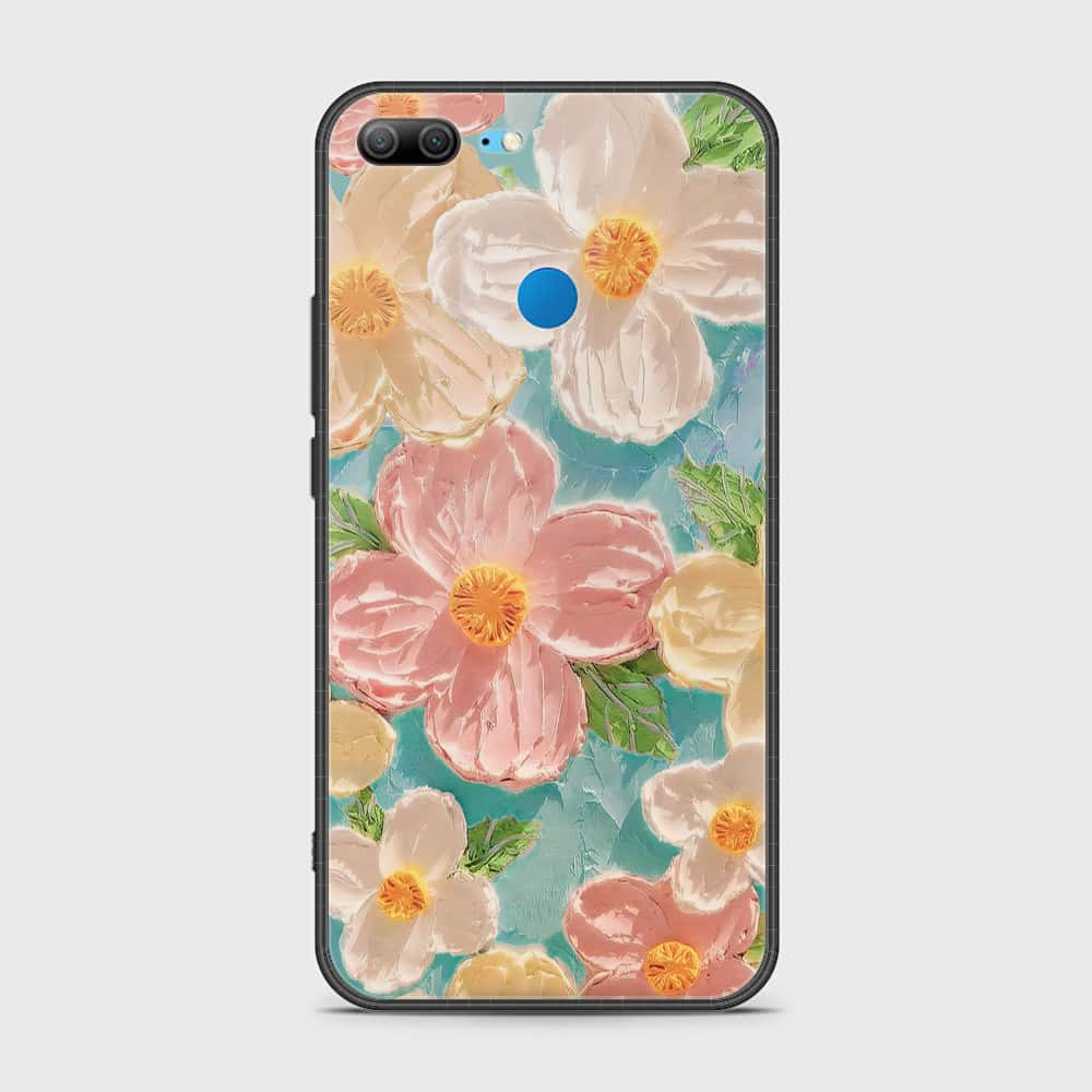 Huawei Honor 9 Lite Cover - Floral Series - Design 16 - Cyan & Pink - HQ Ultra Shine Premium Infinity Glass Soft Silicon Borders Case