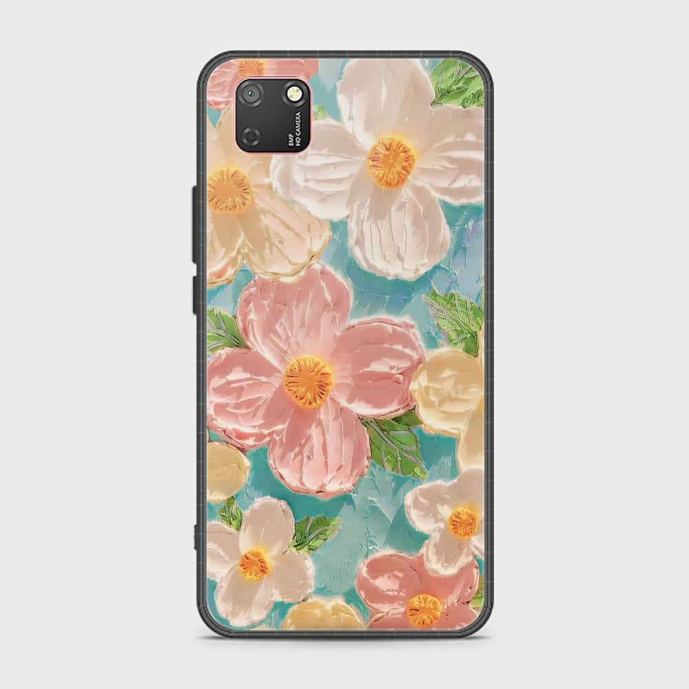 Huawei Y5p Cover - Floral Series - Design 16 - Cyan & Pink - HQ Ultra Shine Premium Infinity Glass Soft Silicon Borders Case