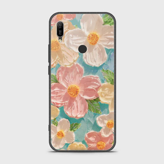 Huawei Y6 Prime 2019 Cover - Floral Series - Design 16 - Cyan & Pink - HQ Ultra Shine Premium Infinity Glass Soft Silicon Borders Case