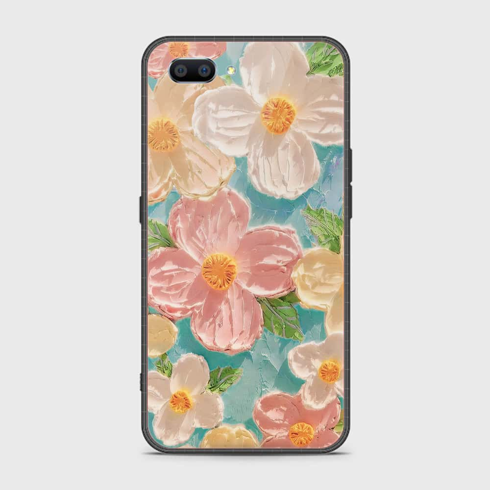 Oppo A12e Cover - Floral Series - Design 16 - Cyan & Pink - HQ Ultra Shine Premium Infinity Glass Soft Silicon Borders Case