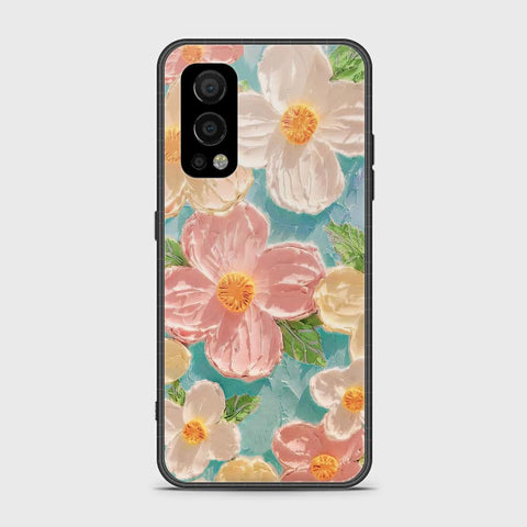 OnePlus Nord 2 Cover - Floral Series - Design 16 - Cyan & Pink - HQ Ultra Shine Premium Infinity Glass Soft Silicon Borders Case