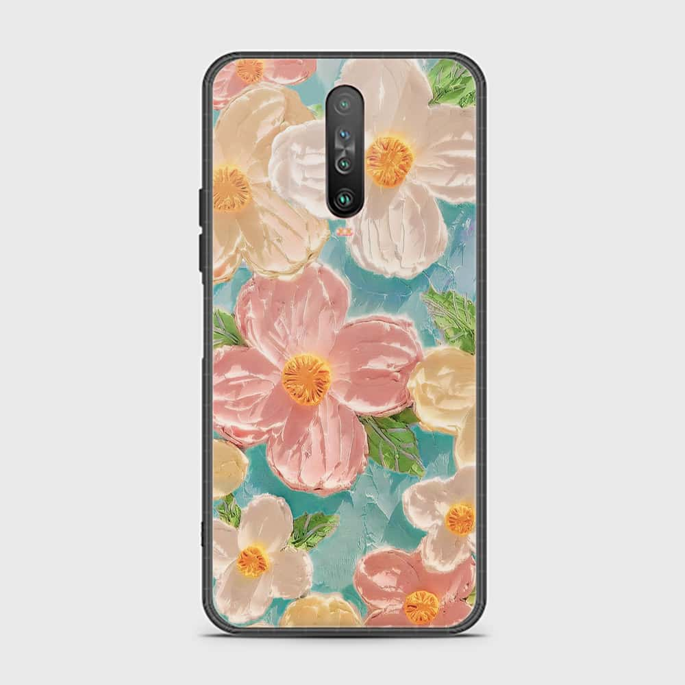 Xiaomi Redmi K30 Cover - Floral Series - Design 16 - Cyan & Pink - HQ Ultra Shine Premium Infinity Glass Soft Silicon Borders Case