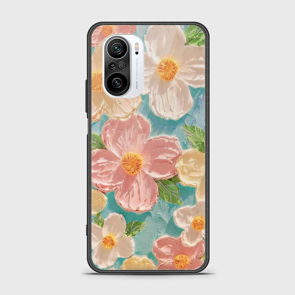 Xiaomi Redmi K40 Pro Cover - Floral Series - Design 16 - Cyan & Pink - HQ Ultra Shine Premium Infinity Glass Soft Silicon Borders Case