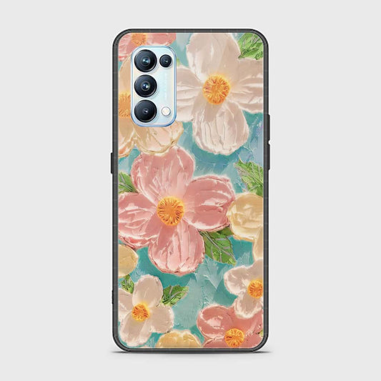 Oppo Reno 5 Pro 5G Cover - Floral Series - Design 16 - Cyan & Pink - HQ Ultra Shine Premium Infinity Glass Soft Silicon Borders Case