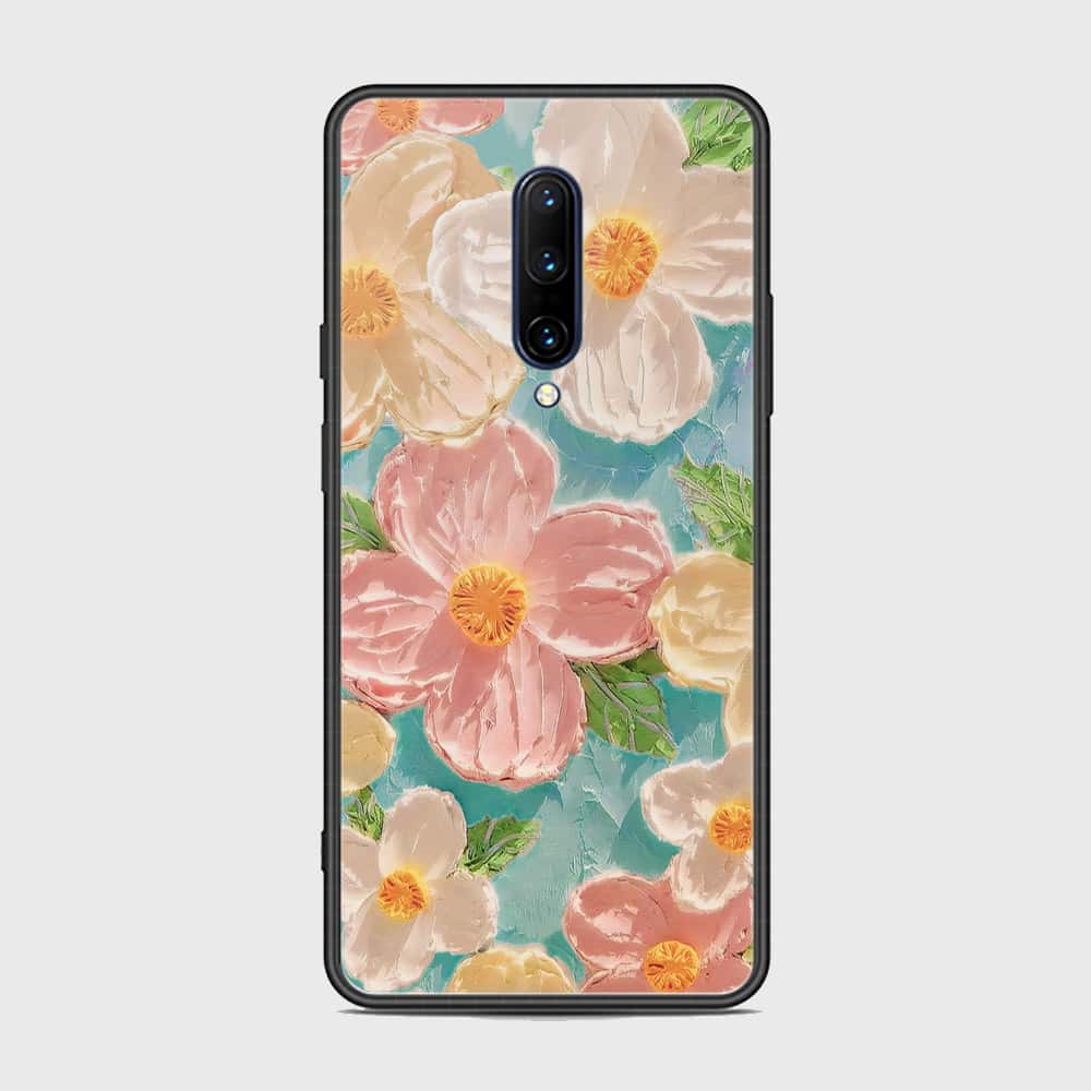 OnePlus 7 Pro Cover - Floral Series - Design 16 - Cyan & Pink - HQ Ultra Shine Premium Infinity Glass Soft Silicon Borders Case