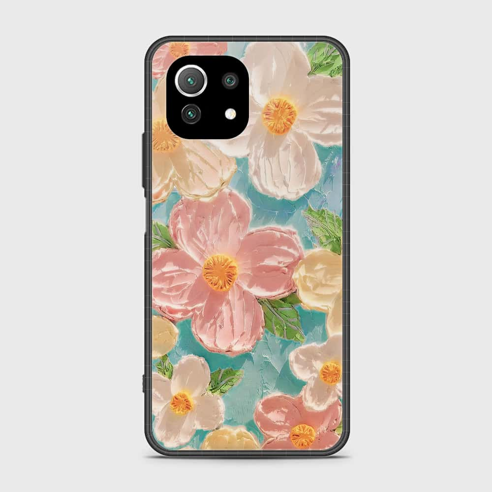 Xiaomi Mi 11 Lite 5G Cover - Floral Series - Design 16 - Cyan & Pink - HQ Ultra Shine Premium Infinity Glass Soft Silicon Borders Case