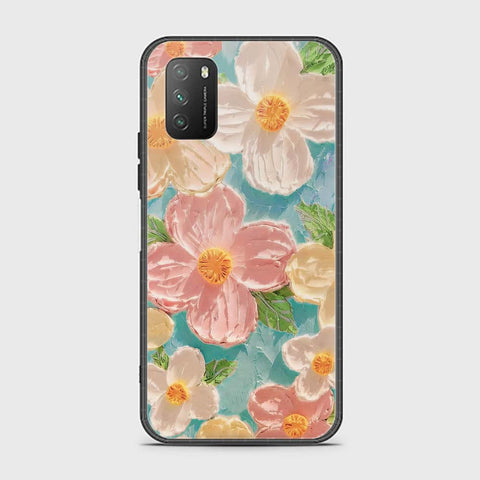 Xiaomi Poco M3 Cover - Floral Series - Design 16 - Cyan & Pink - HQ Ultra Shine Premium Infinity Glass Soft Silicon Borders Case