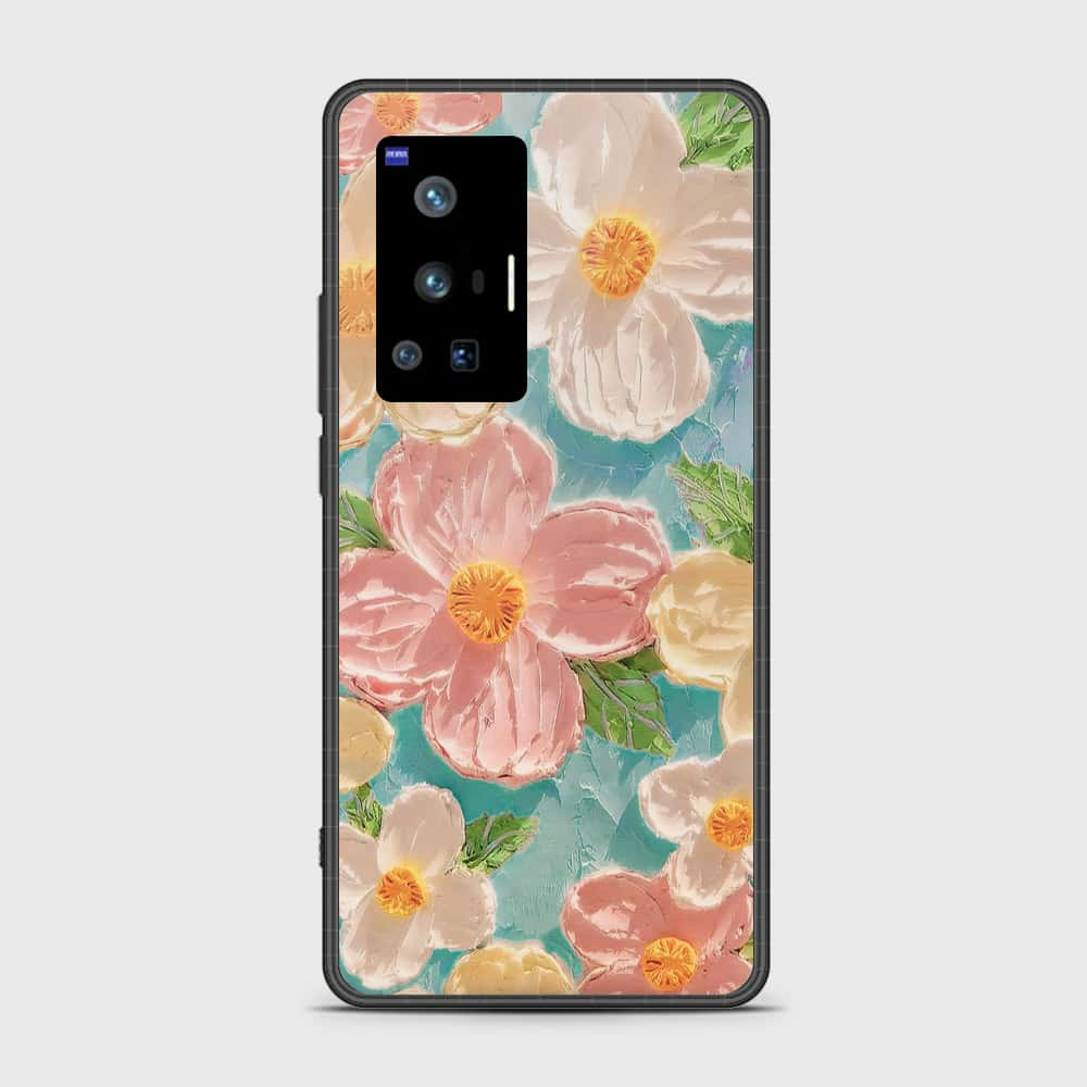 Vivo X70 Pro Cover - Floral Series - Design 16 - Cyan & Pink - HQ Ultra Shine Premium Infinity Glass Soft Silicon Borders Case