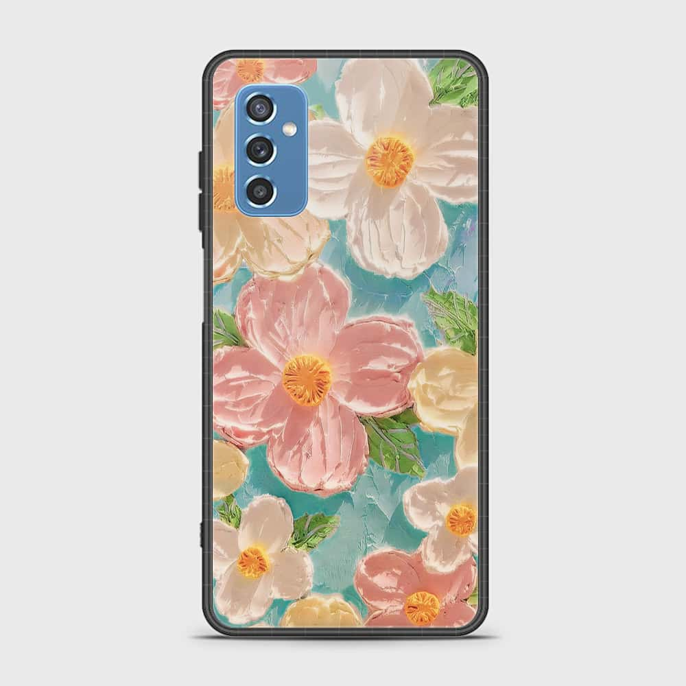 Samsung Galaxy M52 5G Cover - Floral Series - Design 16 - Cyan & Pink - HQ Ultra Shine Premium Infinity Glass Soft Silicon Borders Case