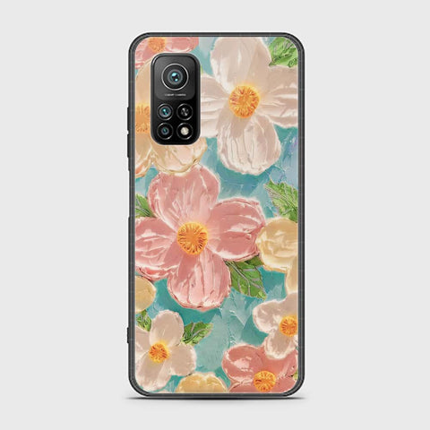 Xiaomi Mi 10T Pro Cover - Floral Series - Design 16 - Cyan & Pink - HQ Ultra Shine Premium Infinity Glass Soft Silicon Borders Case