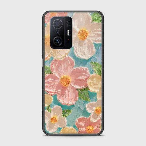 Xiaomi 11T Cover - Floral Series - Design 16 - Cyan & Pink - HQ Ultra Shine Premium Infinity Glass Soft Silicon Borders Case