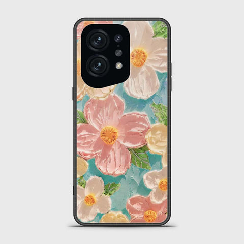 Oppo Find X5 Cover - Floral Series - Design 16 - Cyan & Pink - HQ Ultra Shine Premium Infinity Glass Soft Silicon Borders Case