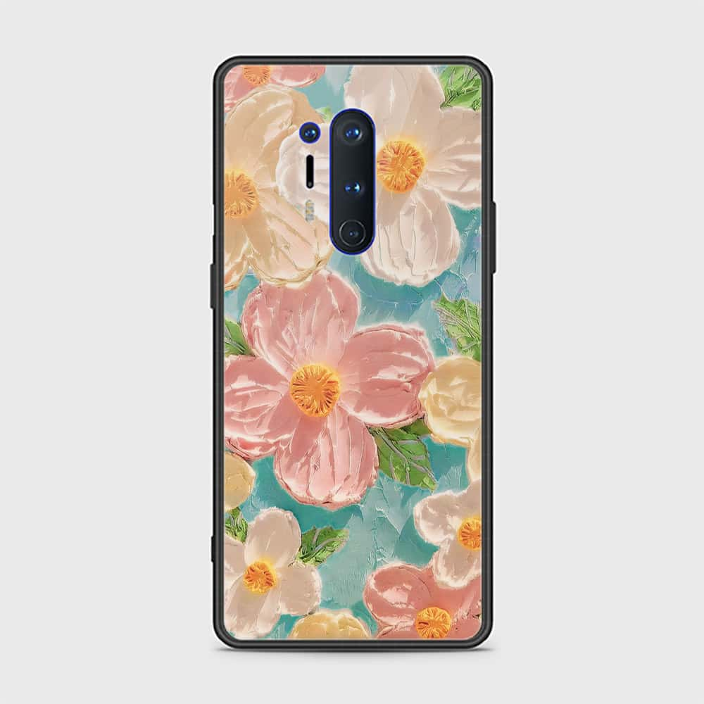 OnePlus 8 Pro Cover - Floral Series - Design 16 - Cyan & Pink - HQ Ultra Shine Premium Infinity Glass Soft Silicon Borders Case