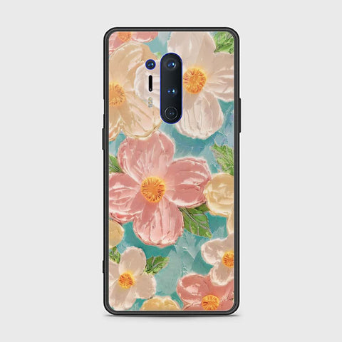 OnePlus 8 Pro Cover - Floral Series - Design 16 - Cyan & Pink - HQ Ultra Shine Premium Infinity Glass Soft Silicon Borders Case