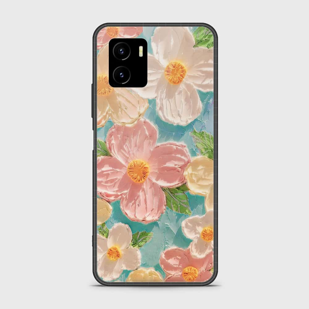 Vivo Y15s Cover - Floral Series - Design 16 - Cyan & Pink - HQ Ultra Shine Premium Infinity Glass Soft Silicon Borders Case