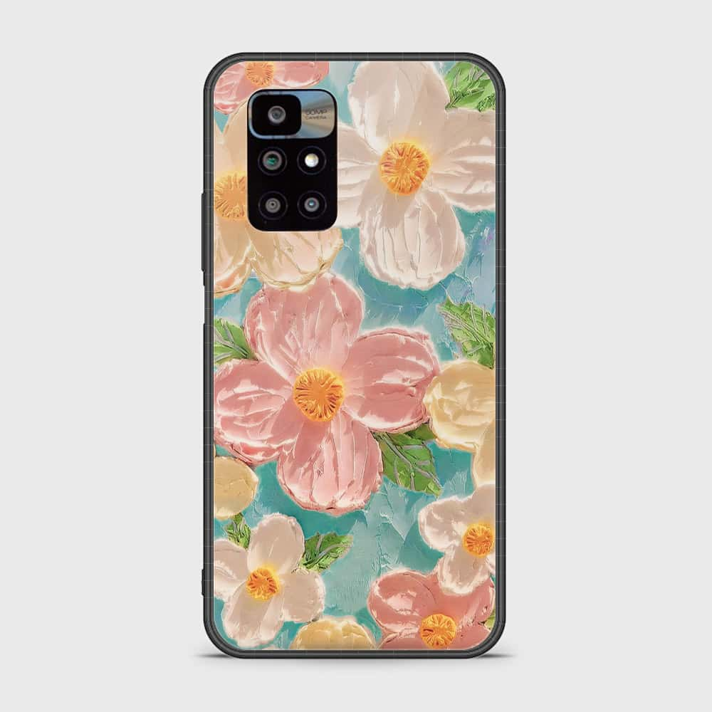 Xiaomi Redmi 10 Prime Cover - Floral Series - Design 16 - Cyan & Pink - HQ Ultra Shine Premium Infinity Glass Soft Silicon Borders Case