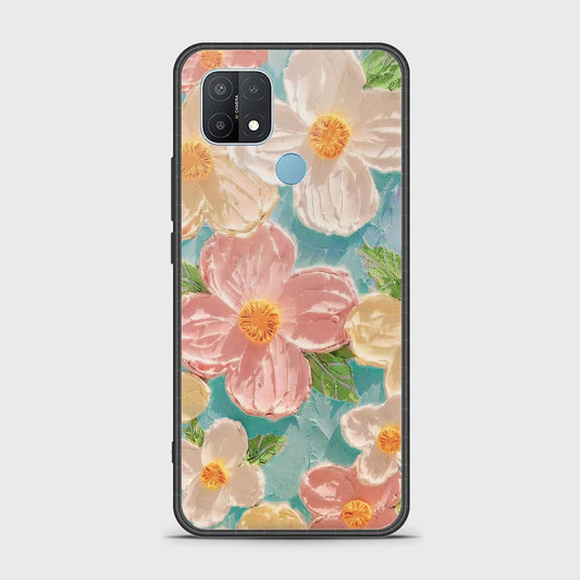 Oppo A15 Cover - Floral Series - Design 16 - Cyan & Pink - HQ Ultra Shine Premium Infinity Glass Soft Silicon Borders Case