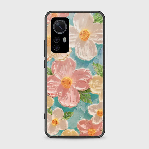 Xiaomi 12 Pro Cover - Floral Series - Design 16 - Cyan & Pink - HQ Ultra Shine Premium Infinity Glass Soft Silicon Borders Case