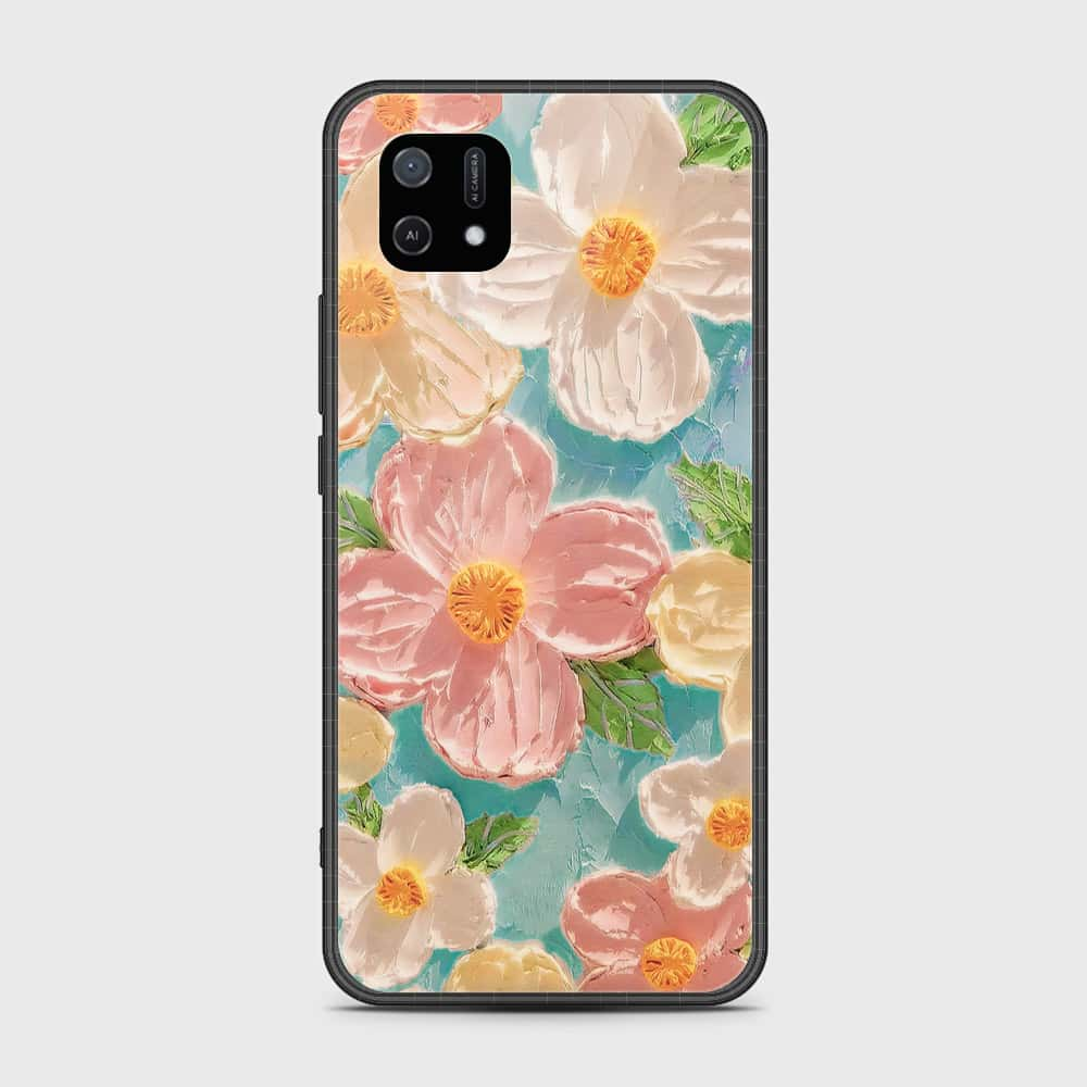 Oppo A16K Cover - Floral Series - Design 16 - Cyan & Pink - HQ Ultra Shine Premium Infinity Glass Soft Silicon Borders Case