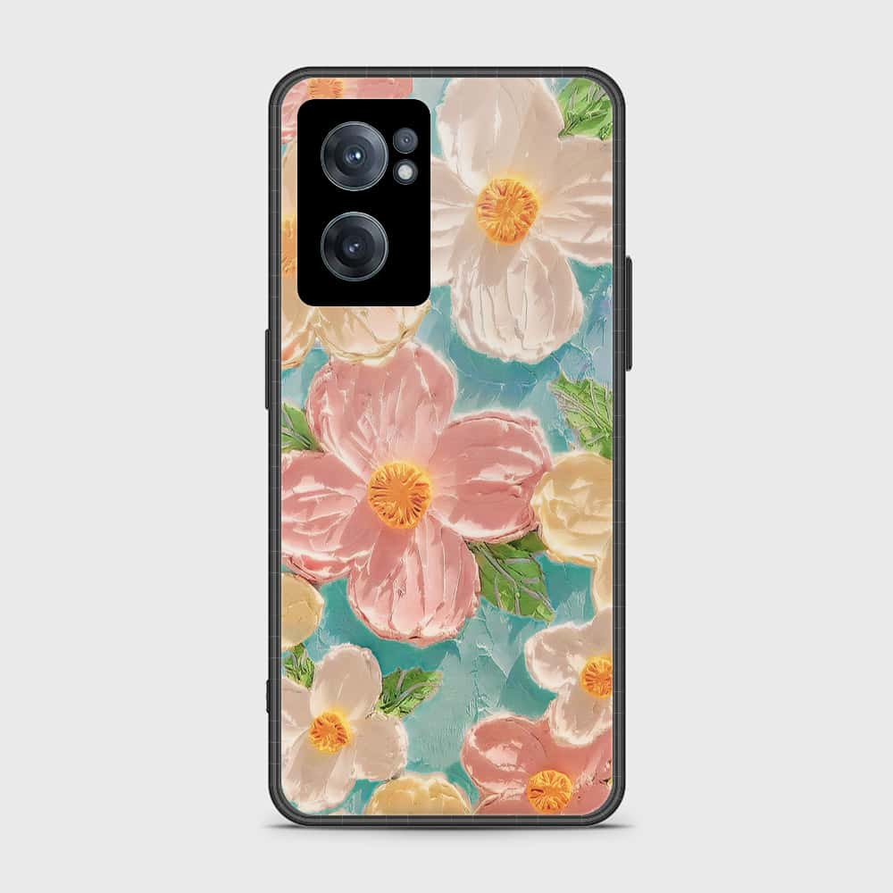 OnePlus Nord CE 2 5G Cover - Floral Series - Design 16 - Cyan & Pink - HQ Ultra Shine Premium Infinity Glass Soft Silicon Borders Case