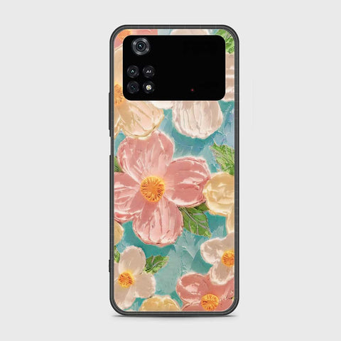 Xiaomi Poco M4 Pro Cover - Floral Series - Design 16 - Cyan & Pink - HQ Ultra Shine Premium Infinity Glass Soft Silicon Borders Case