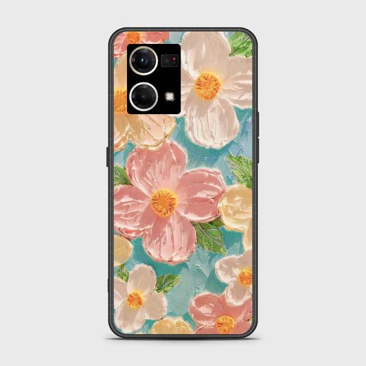 Oppo F21 Pro 4G Cover - Floral Series - Design 16 - Cyan & Pink - HQ Ultra Shine Premium Infinity Glass Soft Silicon Borders Case