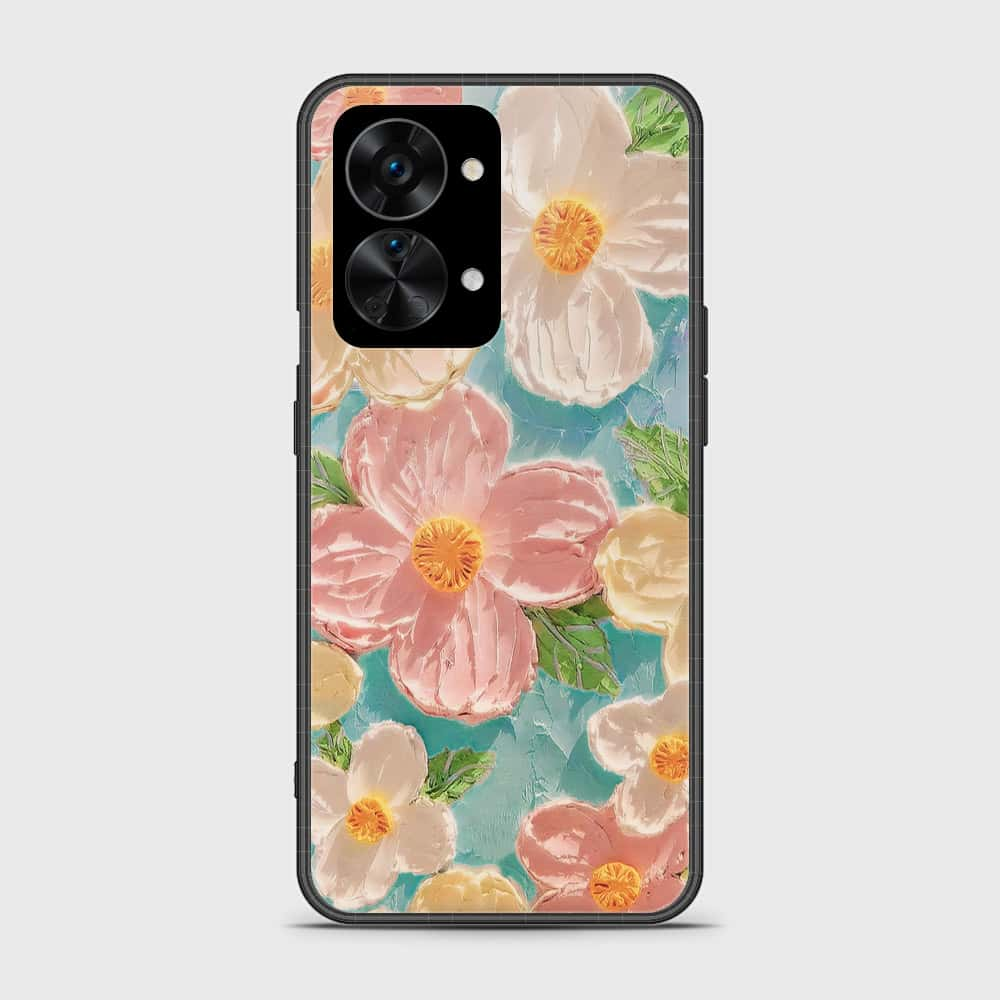 OnePlus Nord 2T Cover - Floral Series - Design 16 - Cyan & Pink - HQ Ultra Shine Premium Infinity Glass Soft Silicon Borders Case