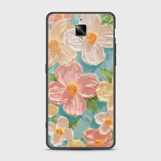 OnePlus 3 Cover - Floral Series - Design 16 - Cyan & Pink - HQ Ultra Shine Premium Infinity Glass Soft Silicon Borders Case