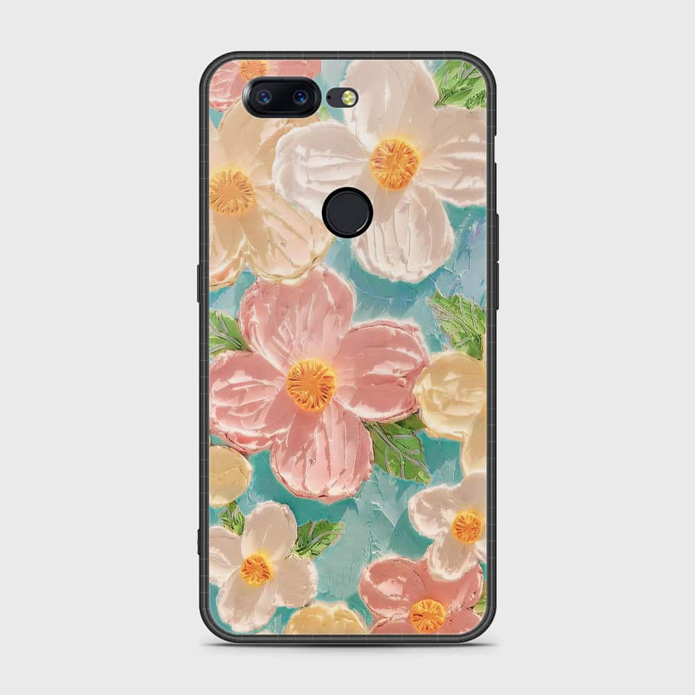 OnePlus 5T Cover - Floral Series - Design 16 - Cyan & Pink - HQ Ultra Shine Premium Infinity Glass Soft Silicon Borders Case