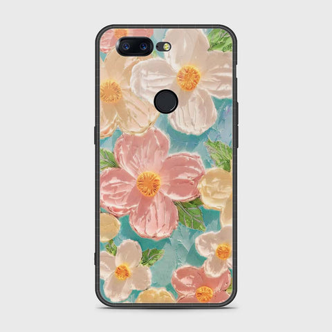 OnePlus 5T Cover - Floral Series - Design 16 - Cyan & Pink - HQ Ultra Shine Premium Infinity Glass Soft Silicon Borders Case